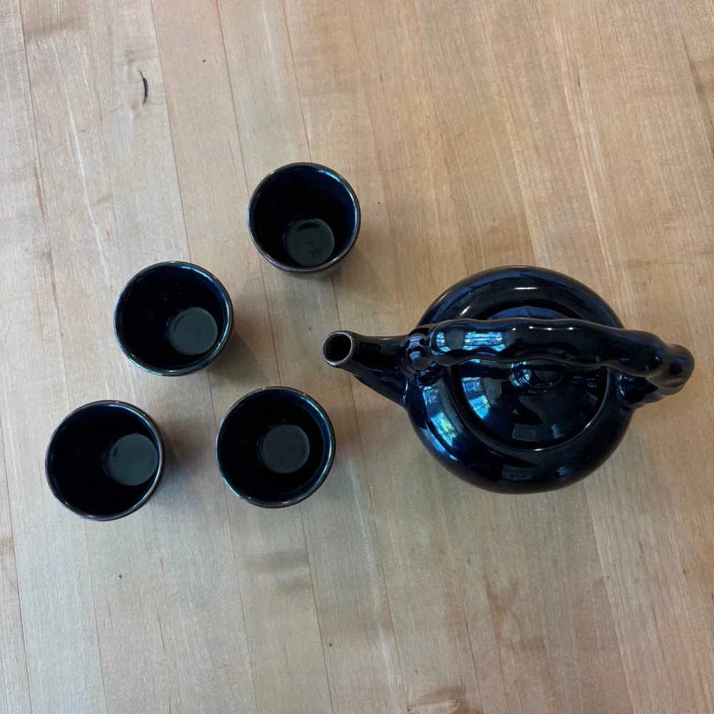 Crate and Barrel Black Brown Porcelain Teapot 4 Cups Yi Xiang Min # 274-135
